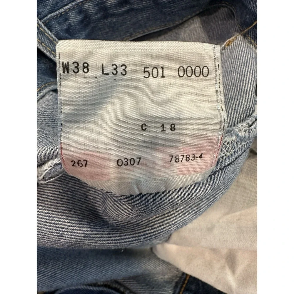 Levi's 501 Jeans Button Fly Blue Mens Light Wash Denim Straight Size 38x33